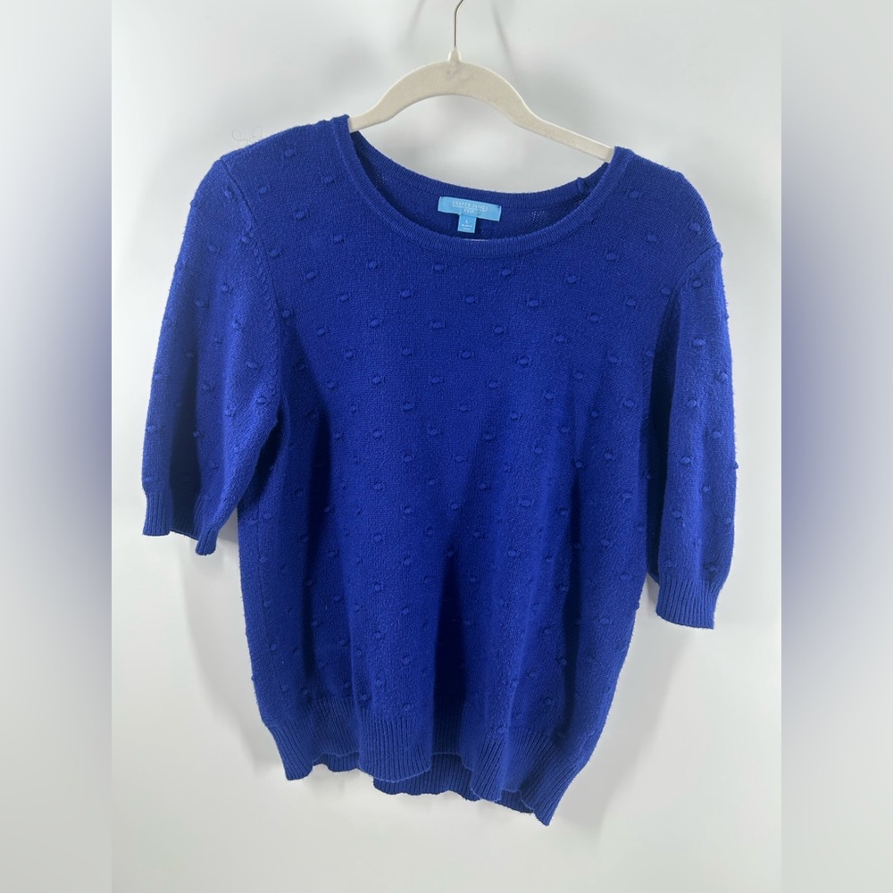 Draper‎ James Cobalt Blue Textured Dot Crew Neck Sweater Size Large